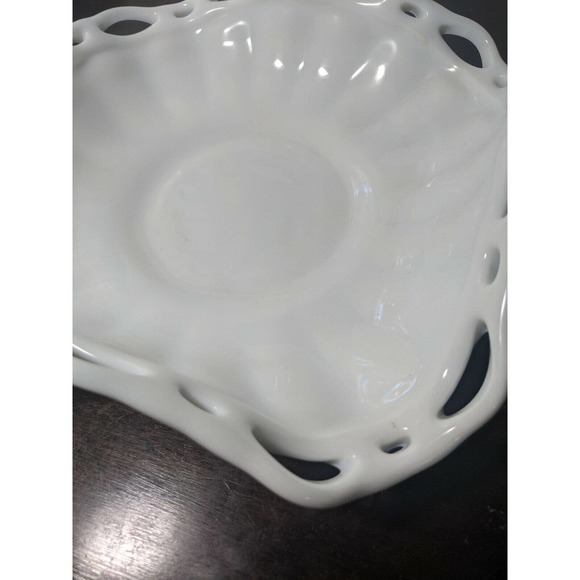 Vintage Fostoria Milk glass Open Lace Edge Console Bowl - Picture 2 of 3